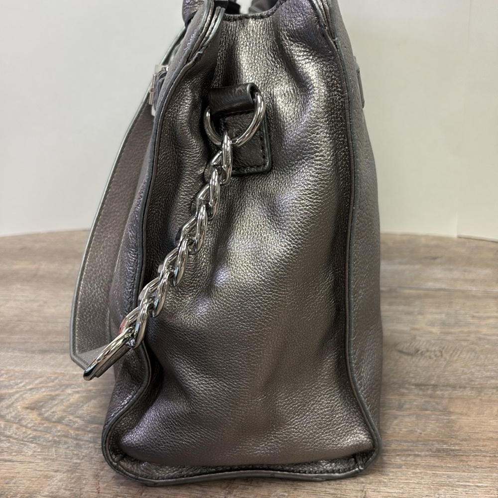 Michael Kors Hamilton Large Leather Tote Nickel Silver Satchel Shoulder Bag - Picture 3 of 9
